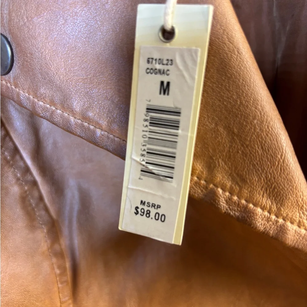 Max Studio Soft Tan Faux Leather Jacket Woman’s Medium NWT‎